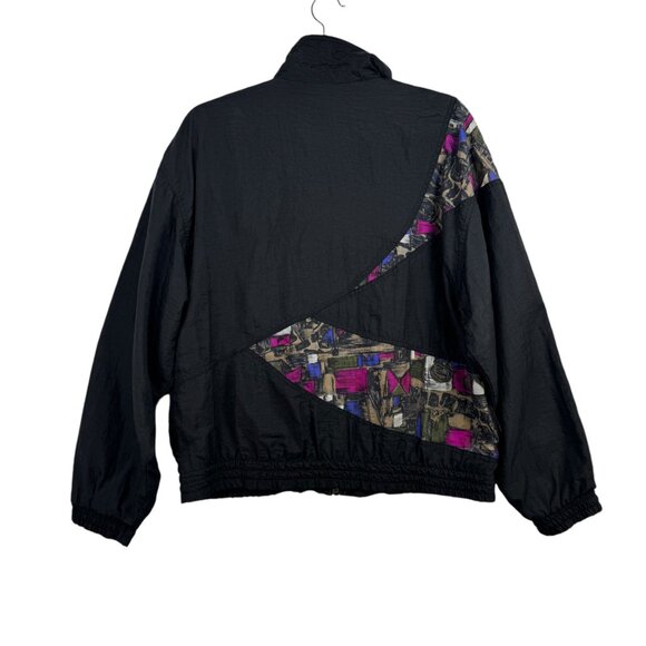 Vintage Reebok Windbreaker Jacket Black & Purple Abstract Size S 80s 90s Retro - Picture 2 of 5